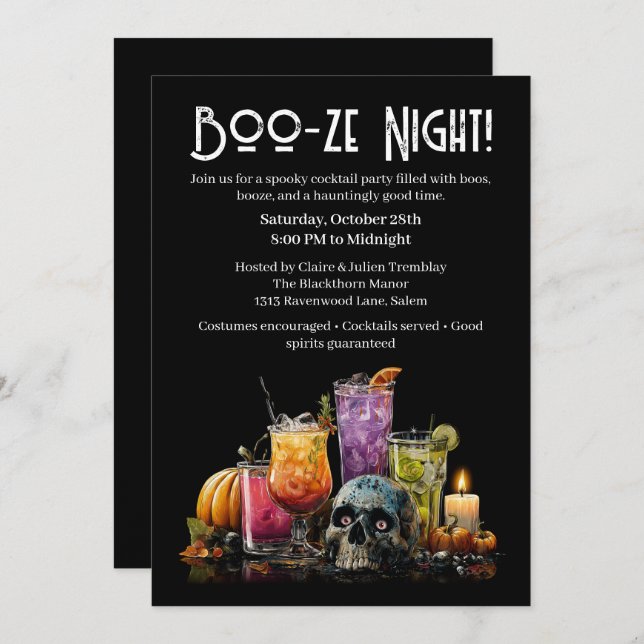 Invitation Cocktail Halloween | Soirée Boo-ze (Devant / Derrière)