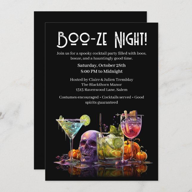 Invitation Cocktail Halloween | Soirée Boo-ze (Devant / Derrière)