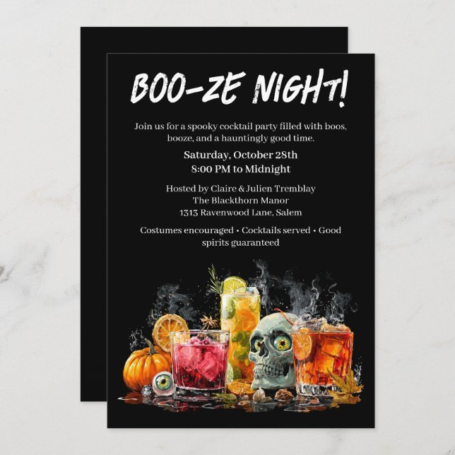 Invitation Cocktail Halloween | Soirée Boo-ze (Devant / Derrière)