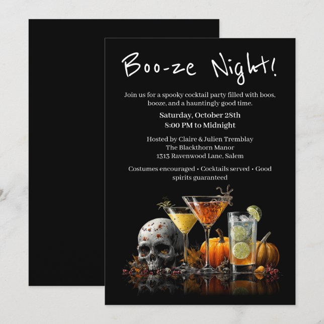 Invitation Cocktail Halloween | Soirée Boo-ze (Devant / Derrière)