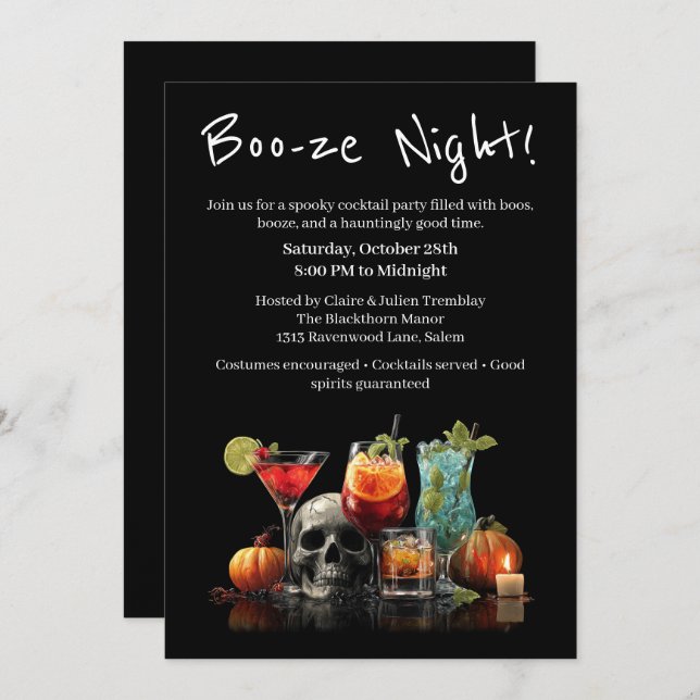 Invitation Cocktail Halloween | Soirée Boo-ze (Devant / Derrière)