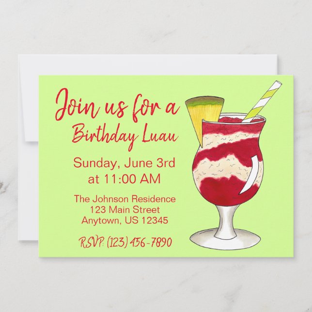 Invitation Cocktail Hawaiian Lava Flow Luau Island Party (Devant)