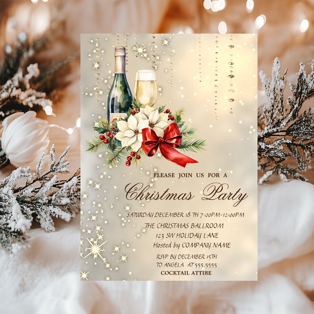 Invitation Cocktail Holly Berry Red Bow Company Noël (Créateur téléchargé)