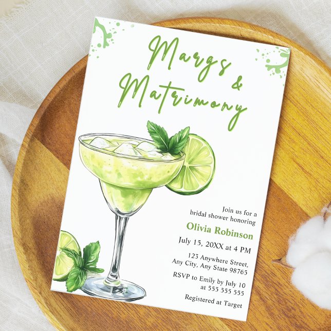 Invitation Cocktail Margs & Matrimony Enterrement de Vie de J (Margs & Matrimony Cocktail Margarita Bridal Shower Invitation  )