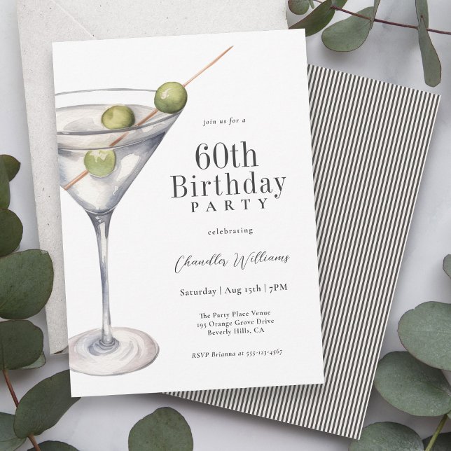 Invitation Cocktail Martini 60e fête d'anniversaire (Available as printed or paperless digital download!)
