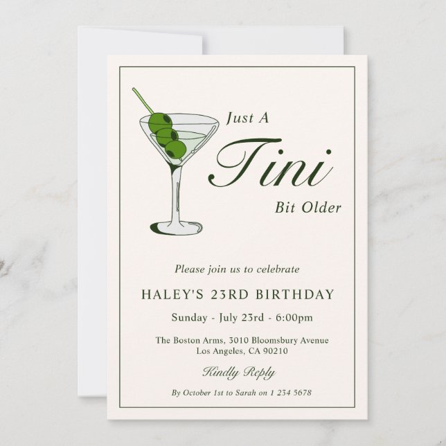 Invitation Cocktail Martini aux olives Fête d'anniversaire dr (Devant)