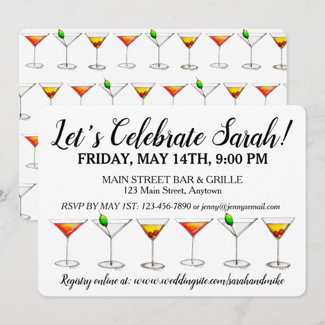 Invitation Cocktail Martini Cosmo pour la fête d'anniversaire (Devant / Derrière)