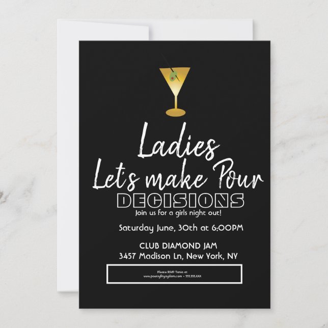 Invitation Cocktail martini d'anniversaire soirée dames (Devant)