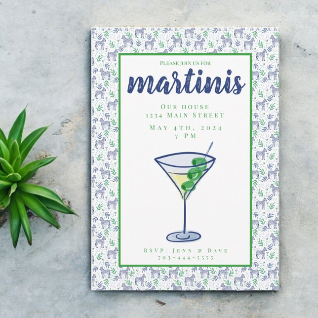 Invitation Cocktail Martini Prépa Zèbre Soirée Martini Blanc (Créateur téléchargé)