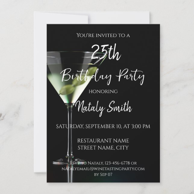 Invitation Cocktail Martini sur fond noir (Devant)