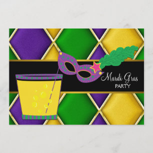 Invitation Cocktail Masque Fleur de Lis Mardi Gras