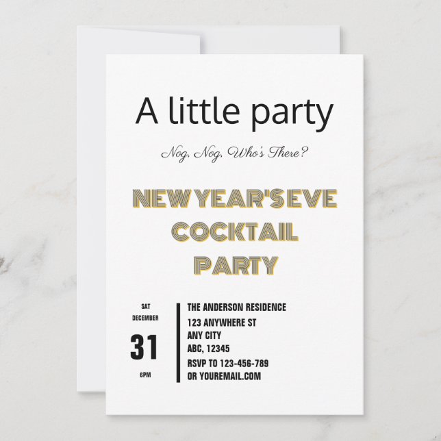 Invitation Cocktail minimaliste du Nouvel An (Devant)