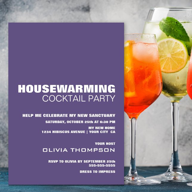 Invitation Cocktail minimaliste violet chaud domestique (Créateur téléchargé)
