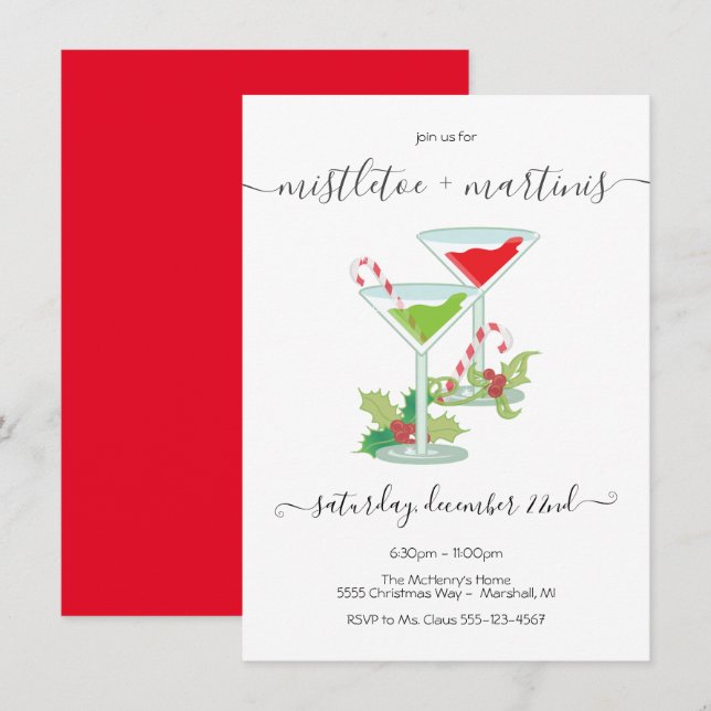 Invitation Cocktail Mistletoe and Martinis Holiday (Devant / Derrière)