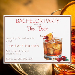 Invitation Cocktail Old Fashioned de soirée de célibataire / 