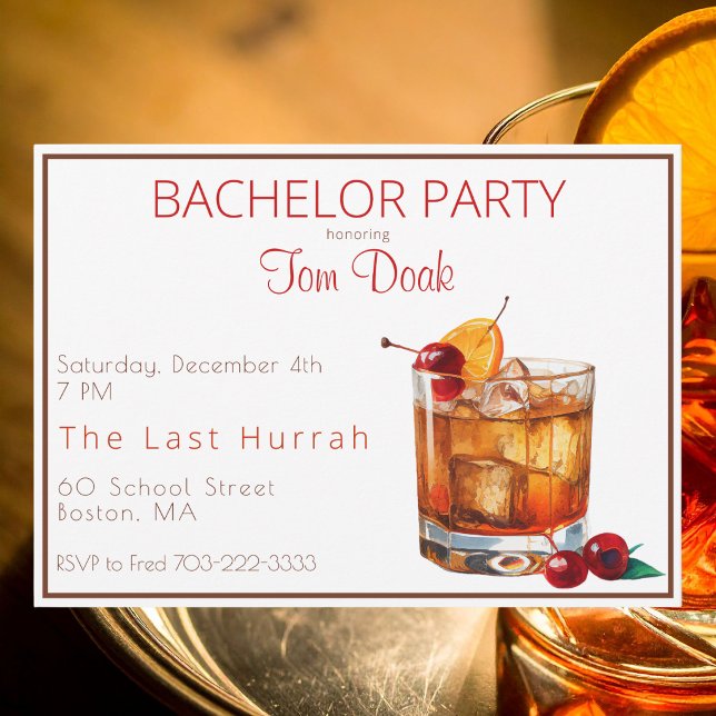 Invitation Cocktail Old Fashioned de soirée de célibataire /  (Créateur téléchargé)