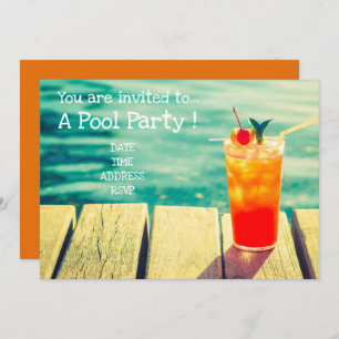 Invitation Cocktail Orange Retro Pool Party
