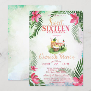 Invitation Cocktail Palmier Fleur TropicaleFête Douce d'Été p