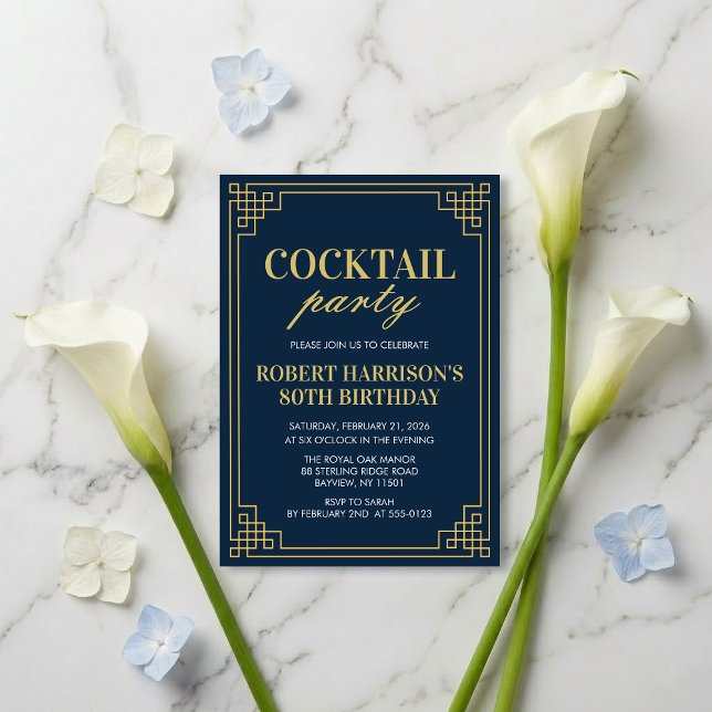Invitation Cocktail Party Navy Or 80e Anniversaire (SEE FULL SUITE AT BOTTOM)