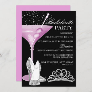 Invitation Cocktail Pink Sparkle Bachelorette
