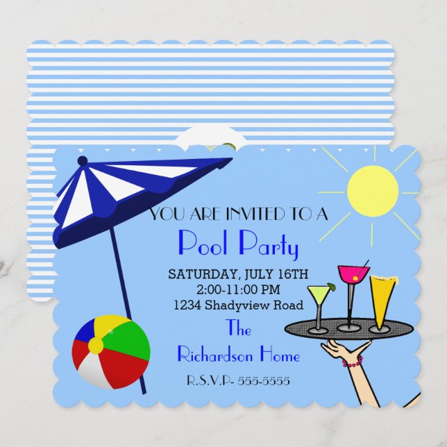 Invitation Cocktail Pool Party (Devant / Derrière)