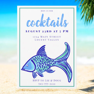 Invitation Cocktail Preppy Blue Fish