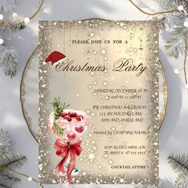 Invitation Cocktail Red Bow Santa Hat Christmas Party (Créateur téléchargé)