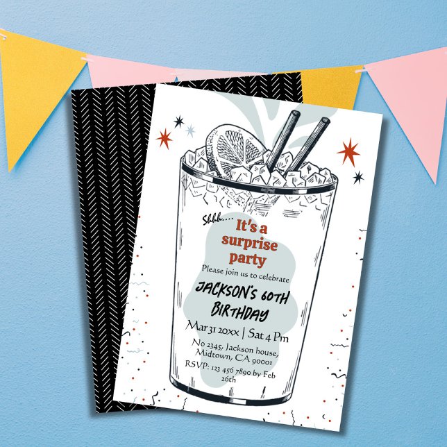 Invitation Cocktail retro boisson thème 60ème anniversaire su (Créateur téléchargé)