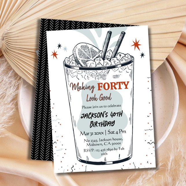 Invitation Cocktail retro boisson thème élégant 40e anniversa (Créateur téléchargé)