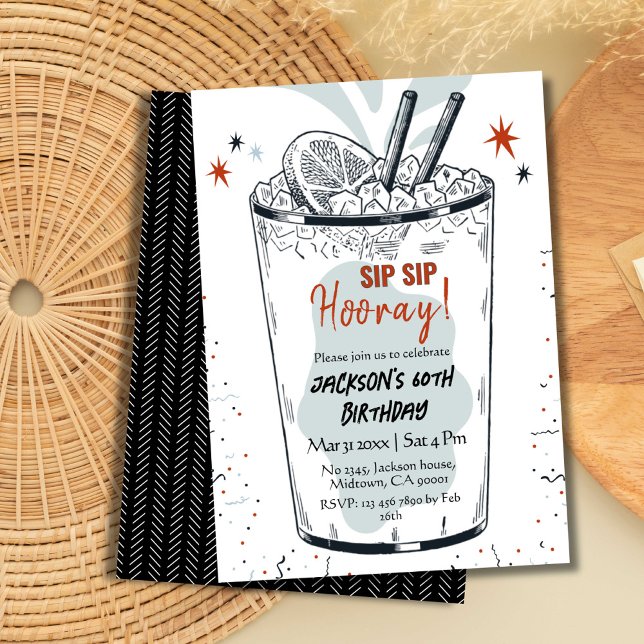 Invitation Cocktail retro boisson thème élégant 60e anniversa (Créateur téléchargé)