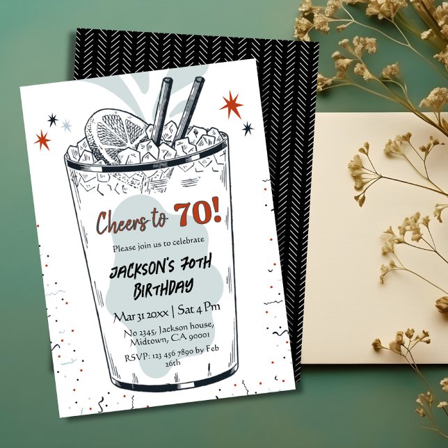 Invitation Cocktail retro boisson thème élégant 70e anniversa (Créateur téléchargé)
