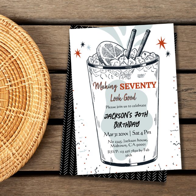 Invitation Cocktail retro boisson thème élégant 70e anniversa (Créateur téléchargé)