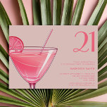 Invitation Cocktail rose moderne 21e anniversaire<br><div class="desc">Invitation moderne 21ème anniversaire avec élégante typographie chic et design minimaliste en couleur rose</div>