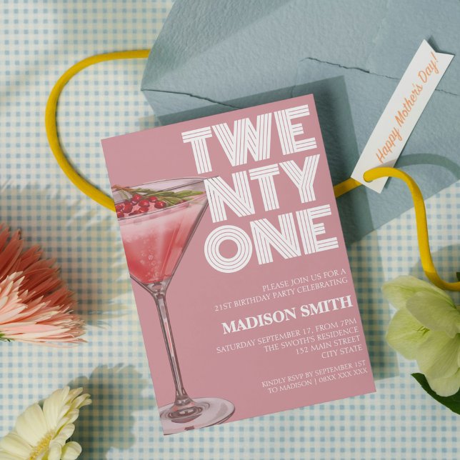 Invitation Cocktail rose Thème 21ème anniversaire de fête pou (Créateur téléchargé)