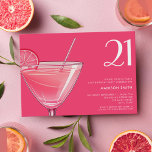 Invitation Cocktail rose vif moderne 21e anniversaire<br><div class="desc">Invitation moderne 21ème anniversaire avec élégante typographie chic et design minimaliste dans couleur rose vif</div>