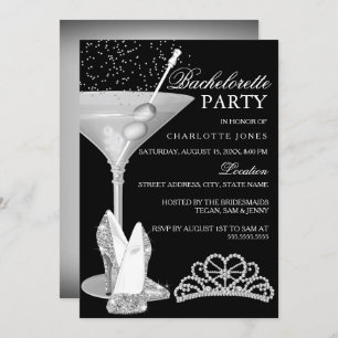 Invitation Cocktail Silver Sparkle Bachelorette Party