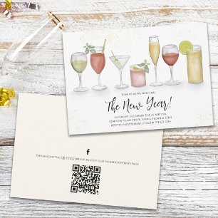 Invitation Cocktail simple New Years Party Boissons Code QR