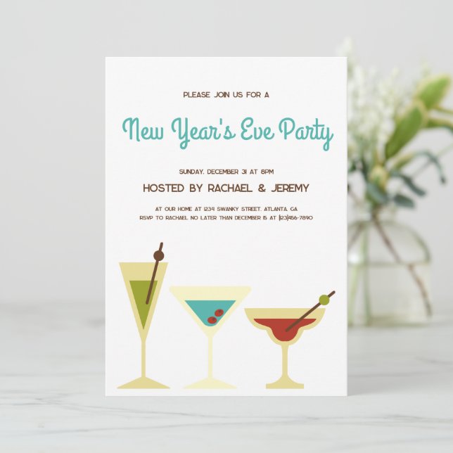 Invitation Cocktail simple Retro Soirée du Nouvel An (Debout devant)