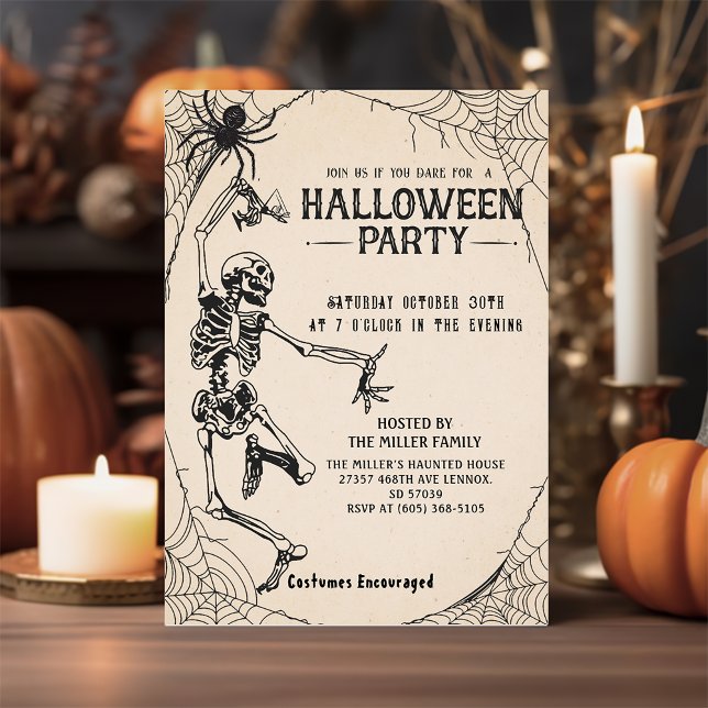 Invitation Cocktail squelette vintage Halloween pour adultes (Créateur téléchargé)