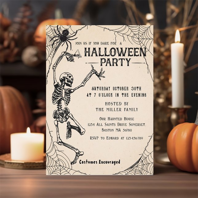 Invitation Cocktail squelette vintage Halloween pour adultes (Créateur téléchargé)