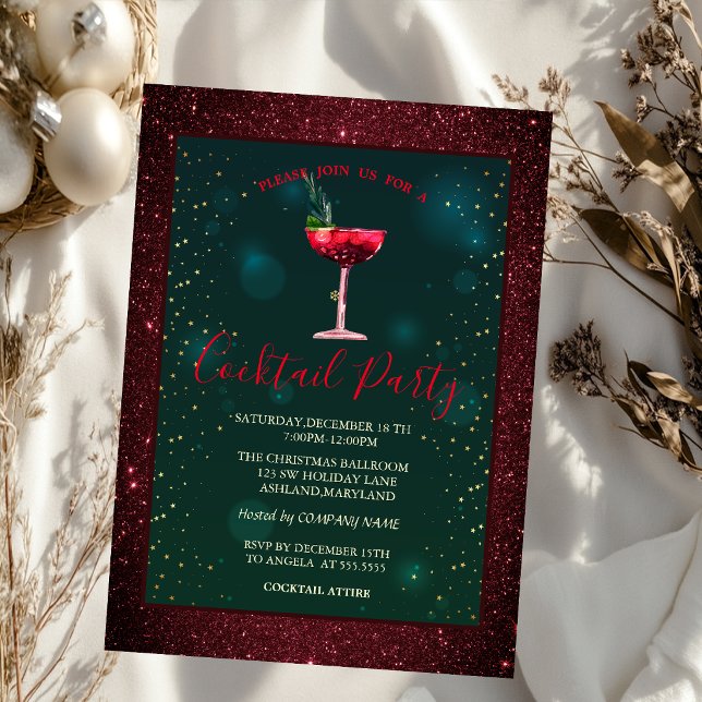 Invitation Cocktail, Stars Red Parties scintillant (Créateur téléchargé)