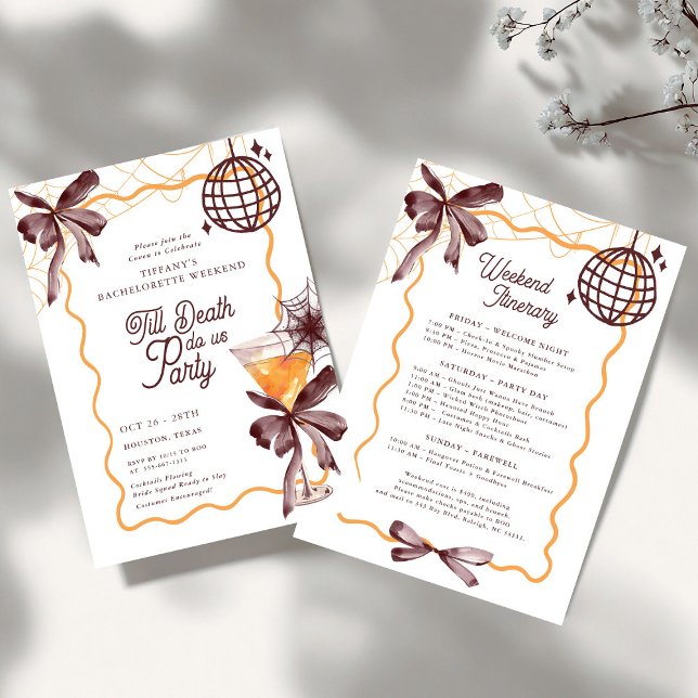 Invitation Cocktail Till Death Bow Halloween Bacheloerette (Créateur téléchargé)