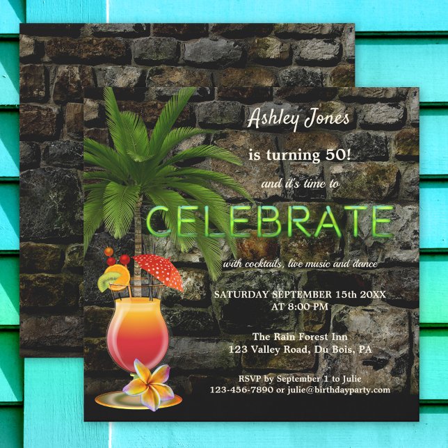 Invitation Cocktail Tropical Party Neon Adulte Anniversaire (Créateur téléchargé)