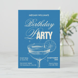 Invitation Cocktail vintage bleu fête d'anniversaire