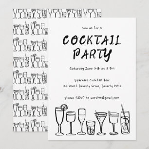 Invitation Cocktail Whimsical Boissons Custom Birthday Party