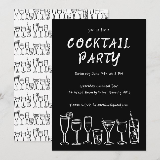 Invitation Cocktail Whimsical Boissons Custom Birthday Party  (Devant / Derrière)