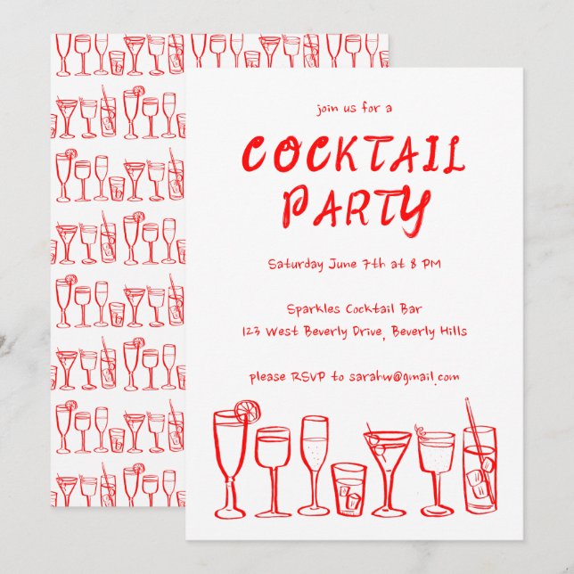 Invitation Cocktail Whimsical Boissons Personnalisé Anniversa (Devant / Derrière)