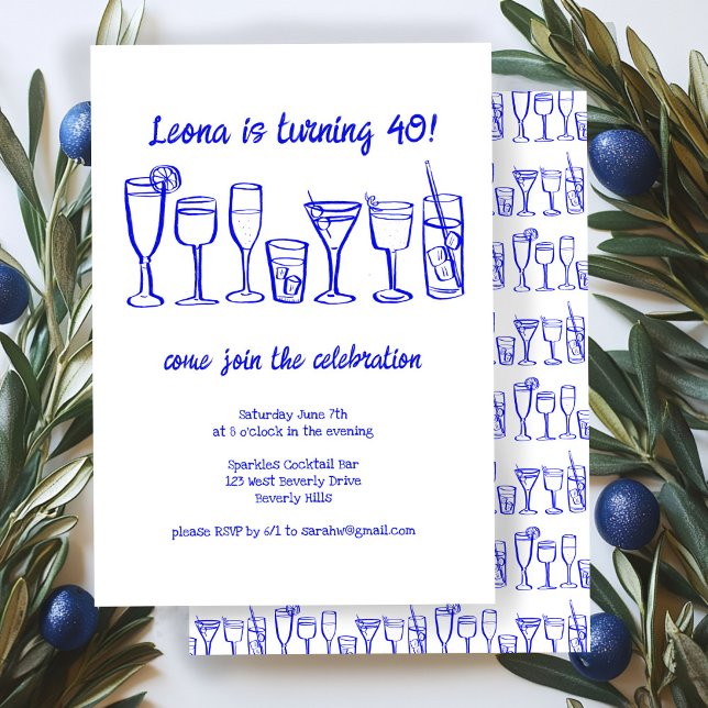 Invitation Cocktail Whimsical Boissons Personnalisé Anniversa (Whimsical Cocktail Drinks Custom Birthday Party Invitation
)