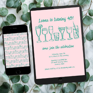 Invitation Cocktail Whimsical Boissons Personnalisé Anniversa