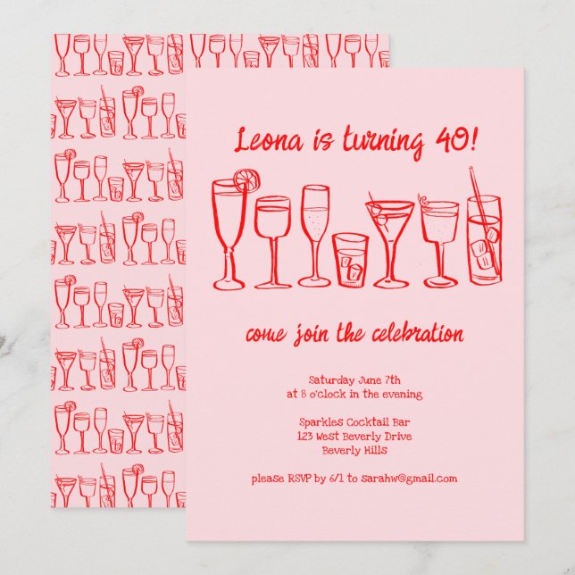 Invitation Cocktail Whimsical Boissons Personnalisé Anniversa (Devant / Derrière)